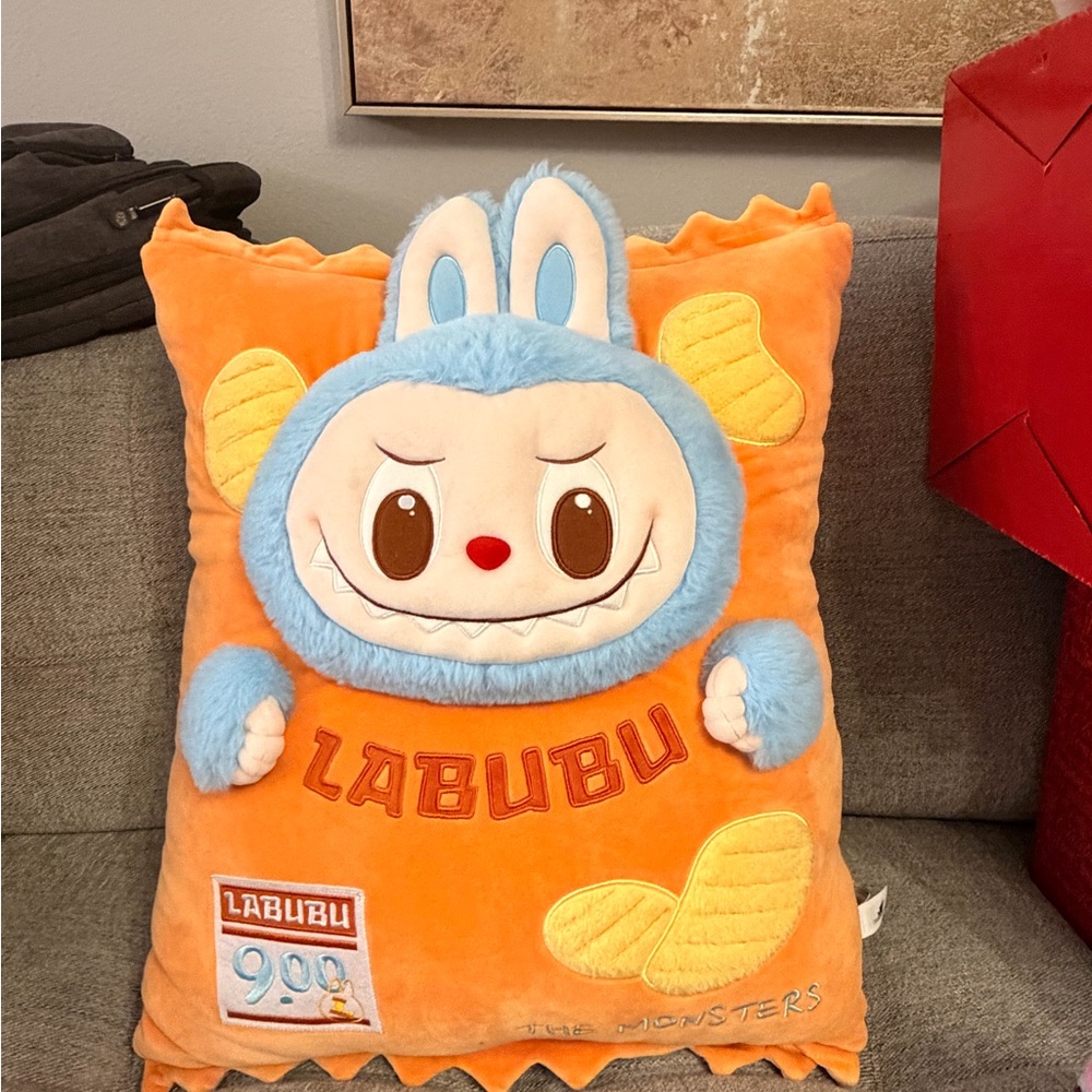 Labubu Orange and Blue Stuffed Animal Pillow